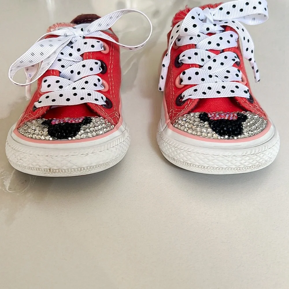 Converse Pink Minnie Mouse Bling Rhinestone Polka Dot Sneakers Little Girl Sz 5